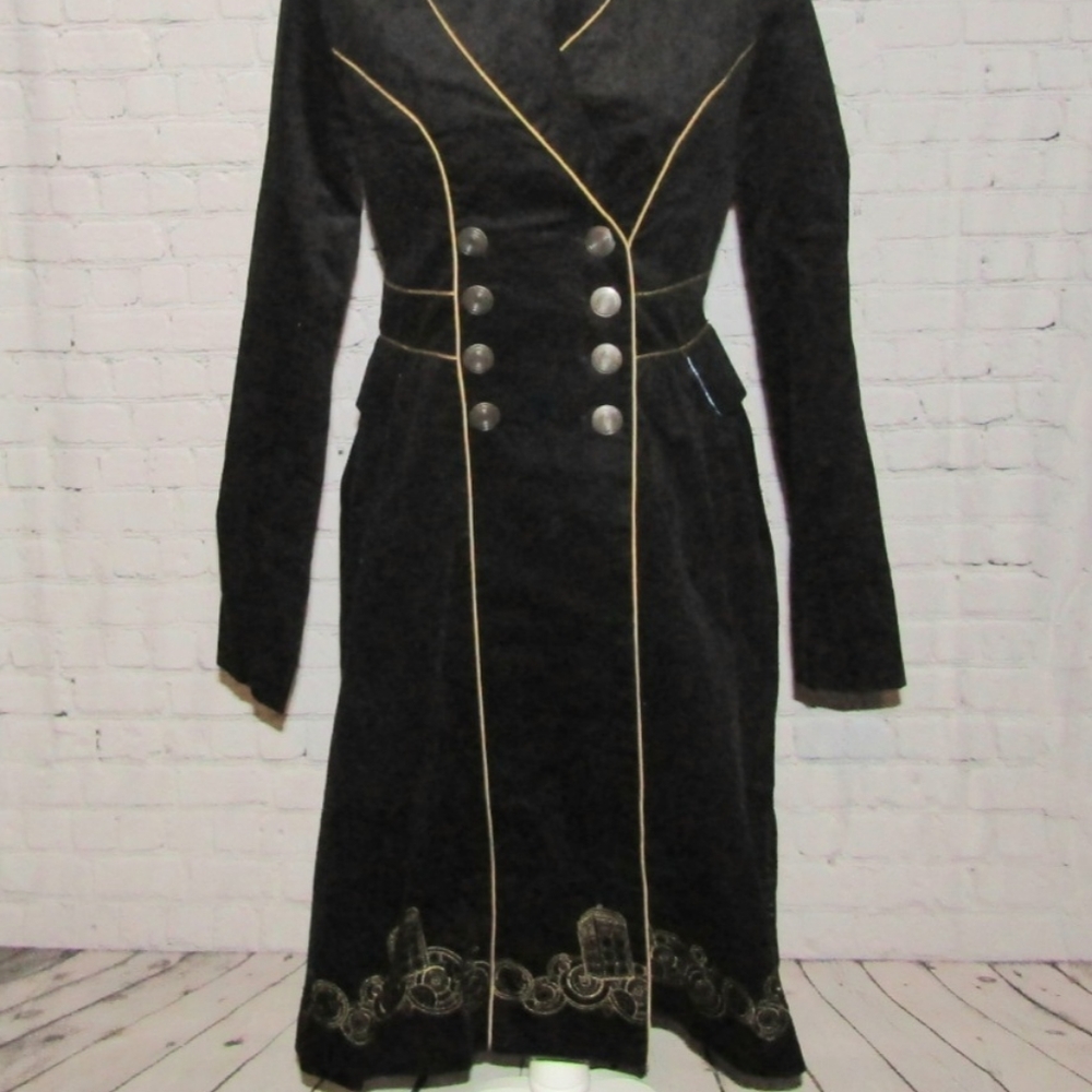 Doctor Who Hot Topic BBC Long Tardis Deep Navy Black Trench Long Coat NWT Medium - Picture 8 of 14